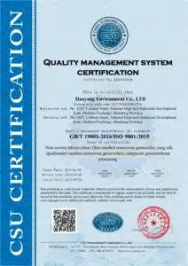 Certificado para la fabricación de geomembranas de HDPE